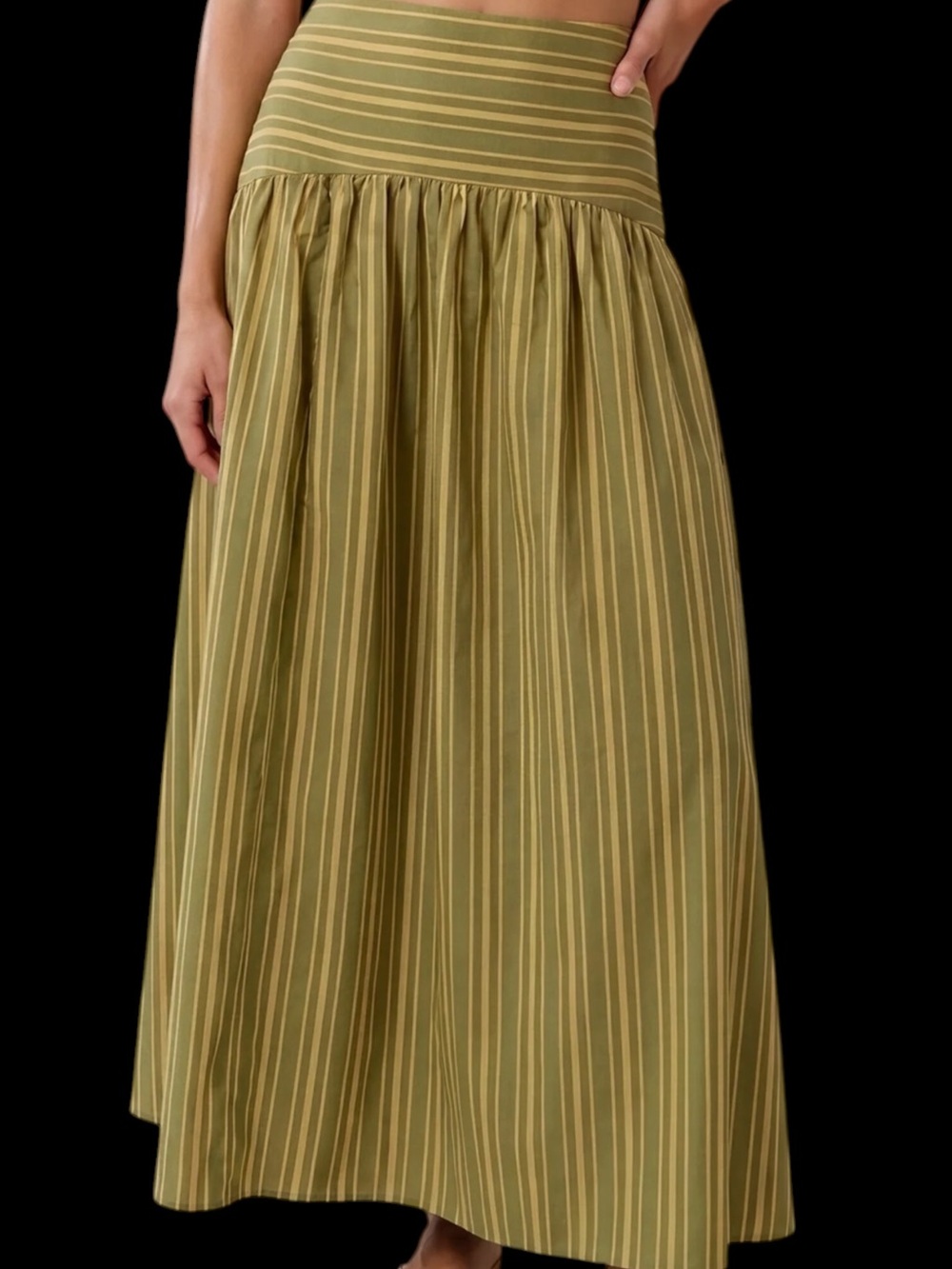 Few Moda Caara Vashti Cotton Skirt Citrus Green Gold Striped Maxi NWT